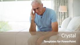  Presentation with 3d man sitting question mark - Slides featuring uneasy - stressed senior man sitting background and a  colored foreground