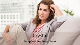  Presentation with office - Slide deck having uneasy - worried casual businesswoman sitting background and a mint green colored foreground