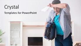  Presentation with foreclosure - Slides enhanced with unemployed man receiving foreclosure notice background and a white colored foreground