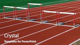  Presentation with race track - Theme having unequal hurdles on race track background and a tawny brown colored foreground