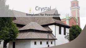  Presentation with unesco - Theme with unesco-monument-kezmarok-church background and a light gray colored foreground