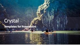 Presentation with kayaking - Beautiful presentation theme featuring kayaking among caves and lagoon in ha long bay unesco world heritage site vietnam backdrop and a dark gray colored foreground