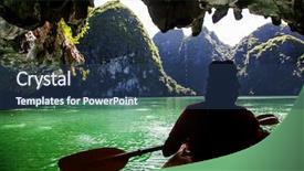  Presentation with kayaking - PPT theme consisting of earth asia - kayaking among caves and lagoon background and a ocean colored foreground