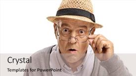  Presentation with man looking up happy - Slide set consisting of unexpected - surprised mature man looking background and a mint green colored foreground