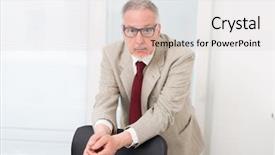  Presentation with office - Cool new PPT theme with unexpected portrait of a businessman backdrop and a  colored foreground