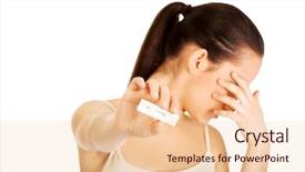  Presentation with woman sad - Cool new slide deck with unexpected result - unhappy sad woman with pregnancy backdrop and a lemonade colored foreground