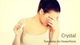  Presentation with woman sad - Slide set with unexpected result - unhappy sad woman with pregnancy background and a  colored foreground