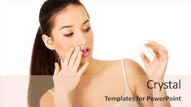  Presentation with pregnant woman cleaning - Theme having unexpected result - young shocked woman with pregnancy background and a  colored foreground