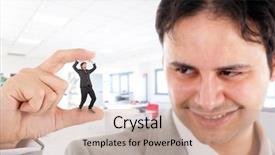  Presentation with crushing - Slide set with unfainess - big businessman crushing a small background and a coral colored foreground