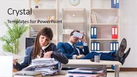  Presentation with virtual reality - Presentation with unfainess - employee with virtual reality glasses background and a soft green colored foreground