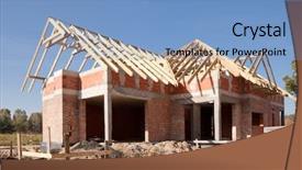  Presentation with under construction - Presentation featuring unfinished house of brick still background and a teal colored foreground
