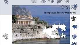  Presentation with green and white - Colorful PPT layouts enhanced with unfinished puzzle of corfu greece backdrop and a teal colored foreground