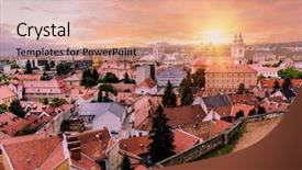  Presentation with sun rising over north america - Colorful slide deck enhanced with vibrant sunset over eger hungary backdrop and a coral colored foreground
