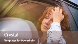  Presentation with traffic jam - PPT theme featuring unhappiness - bored woman sitting background and a tawny brown colored foreground