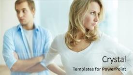  Presentation with worried young female college student - Presentation theme having couple argument - image of young upset female background and a sky blue colored foreground