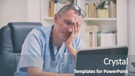  Presentation with doctor office - Presentation having overworked doctor sitting in his background and a ocean colored foreground