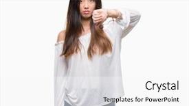  Presentation with woman praying over bible - PPT theme featuring unhappy and angry showing rejection background and a white colored foreground