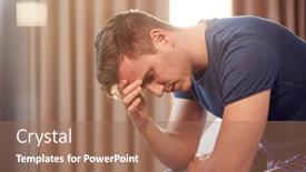  Presentation with depressed - Audience pleasing PPT theme consisting of unhappy-and-depressed-man backdrop and a coral colored foreground