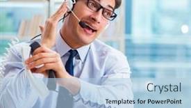  Presentation with workload - Amazing presentation design having unhappy-angry-call-center-worker backdrop and a light blue colored foreground