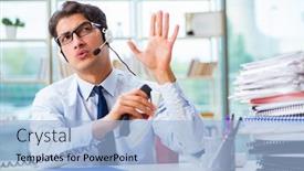  Presentation with call center - Slides featuring unhappy-angry-call-center-worker background and a light blue colored foreground