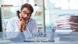  Presentation with call center - Cool new presentation theme with unhappy-angry-call-center-worker backdrop and a light blue colored foreground
