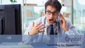  Presentation with call center - Cool new slides with unhappy-angry-call-center-worker backdrop and a teal colored foreground