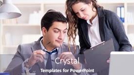  Presentation with secretary - Slide deck enhanced with unhappy boss having a chat with his secretary background and a gray colored foreground