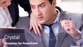  Presentation with secretary - Beautiful slide set featuring unhappy-boss-having-a-chat backdrop and a violet colored foreground