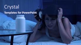  Presentation with insomnia - Audience pleasing slide deck consisting of unhappy-brunette-woman-with-insomnia backdrop and a navy blue colored foreground