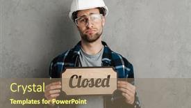  Presentation with builder - Presentation theme having unhappy-builder-man-in-helmet background and a coral colored foreground