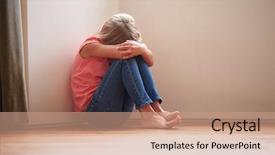  Presentation with abuse child - Slides with unhappy child sitting on floor background and a coral colored foreground