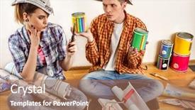  Presentation with home loan - PPT layouts having unhappy couple building home scandal background and a coral colored foreground