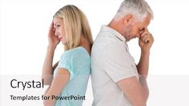  Presentation with speaking - Presentation enhanced with unhappy couple not speaking to each other on white background background and a lemonade colored foreground