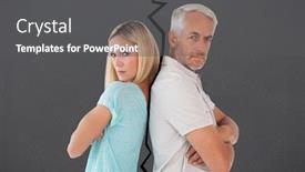  Presentation with speaking - Slide set featuring unhappy couple not speaking to each other against grey background and a dark gray colored foreground