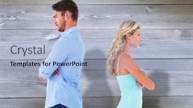  Presentation with bleached - Audience pleasing PPT theme consisting of unhappy couple not speaking to each other against bleached wooden planks background backdrop and a light blue colored foreground