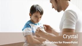  Presentation with father and son - Slide deck with slit lamp in ophthalmology background and a light gray colored foreground