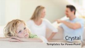  Presentation with parents - PPT theme enhanced with unhappy family - sad boy with his fighting background and a soft green colored foreground