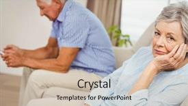  Presentation with senior living - Slide deck featuring unhappy family - worried senior woman sitting background and a soft green colored foreground