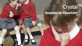  Presentation with elementary - Beautiful PPT theme featuring unhappy girl - female elementary school pupils whispering backdrop and a tawny brown colored foreground