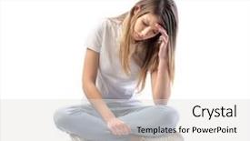  Presentation with empowered woman - Presentation theme enhanced with unhappy girl - suffering young woman background and a  colored foreground