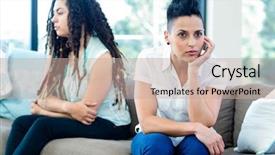  Presentation with living room - Amazing theme having unhappy lesbian couple sitting backdrop and a coral colored foreground