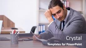  Presentation with unhappy - Presentation consisting of corporate downsizing - unhappy male businessman background and a gray colored foreground