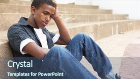  Presentation with teens - Theme having teens depression - unhappy male teenage student sitting background and a ocean colored foreground