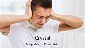  Presentation with emotions - Slide set consisting of unhappy man closing his ear background and a sky blue colored foreground