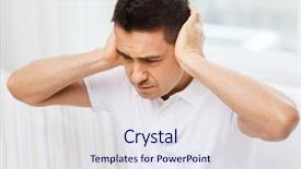  Presentation with unhappy - Presentation featuring unhappy man closing his ears background and a sky blue colored foreground