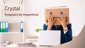  Presentation with employee recognition vedio - Beautiful slide deck featuring unhappy man employee with box backdrop and a lemonade colored foreground