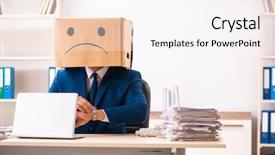  Presentation with unhappy - Colorful slide set enhanced with unhappy man employee with box backdrop and a white colored foreground