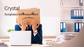 Presentation with employee service anniversary - Audience pleasing PPT theme consisting of unhappy man employee with box backdrop and a lemonade colored foreground