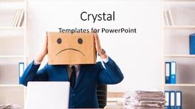  Presentation with education employee benefits - Presentation theme featuring unhappy man employee with box background and a white colored foreground