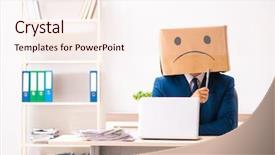  Presentation with unhappy - Audience pleasing theme consisting of unhappy man employee with box backdrop and a sky blue colored foreground